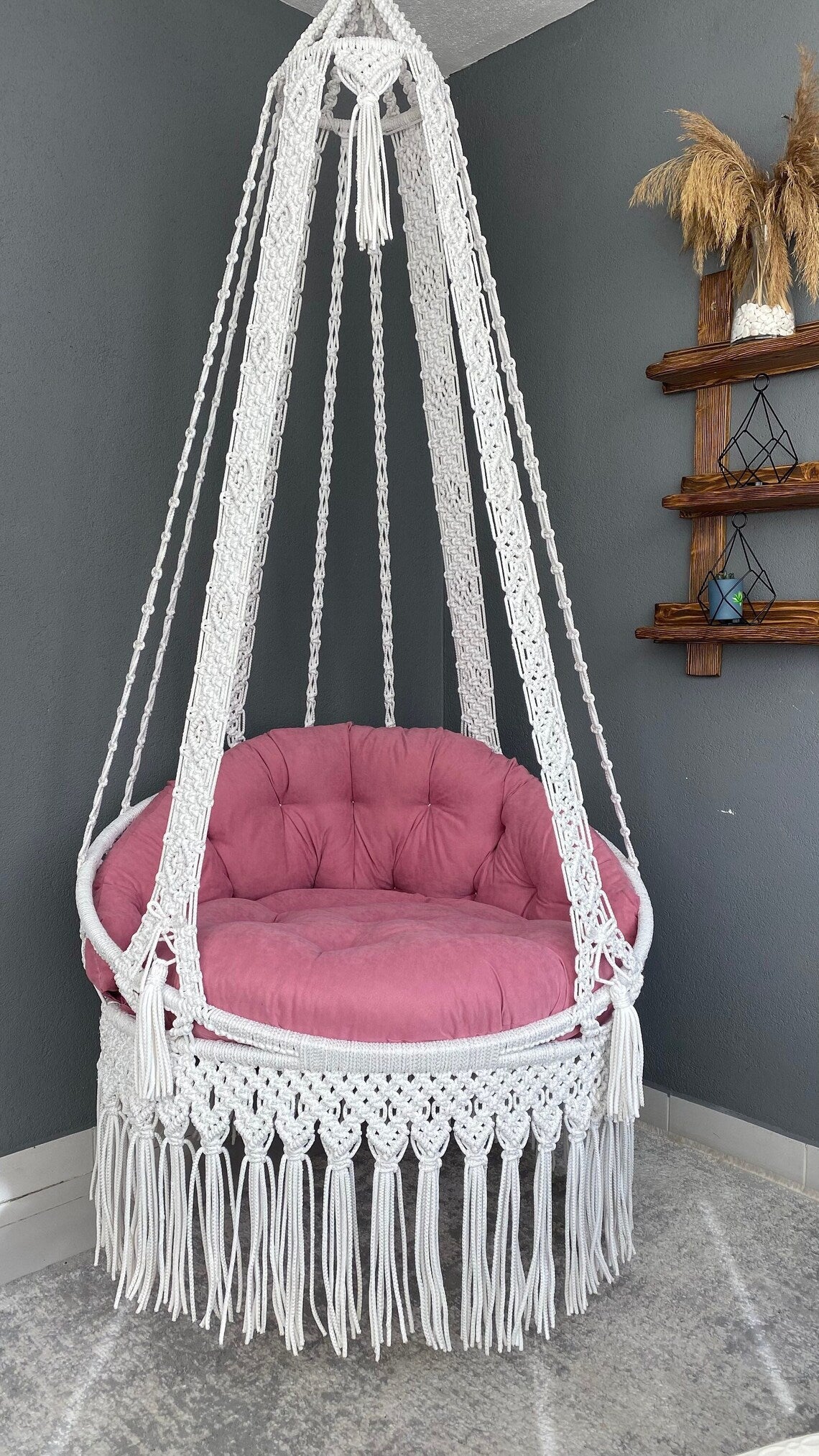 White Macrame Swing Chair For Adults 35 inches - Leechoo